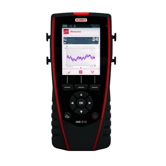 Strumento multifunzione Kimo Ami 310 per monitoraggio pressione, temperatura, umidità, qualità dell’aria, velocità dell’aria, flusso dell’aria, tachimetria